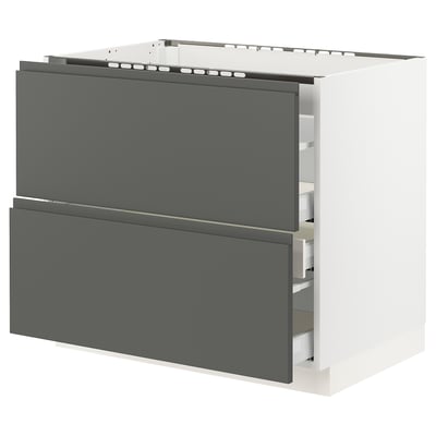 SEKTION Gabinete bajo estufa 2frentes/3cjn, blanco Maximera/Voxtorp gris oscuro, 36x24x30 "