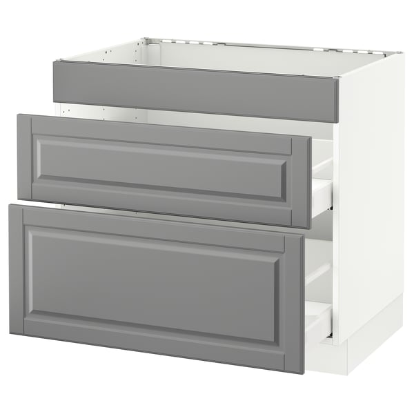 SEKTION Gabinete bajo estufa/3 frentes/2 cj, blanco Maximera/Bodbyn gris, 36x24x30 "