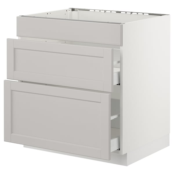 SEKTION Gabinete bajo estufa/3 frentes/2 cj, blanco Maximera/Lerhyttan gris claro, 30x24x30 "