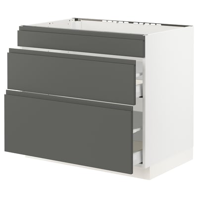 SEKTION Gabinete bajo estufa/3 frentes/2 cj, blanco Maximera/Voxtorp gris oscuro, 36x24x30 "