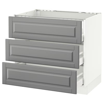 SEKTION Gabinete bajo estufa 3frentes/3cjn, blanco Maximera/Bodbyn gris, 36x24x30 "