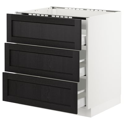 SEKTION Gabinete bajo estufa 3frentes/3cjn, blanco Maximera/Lerhyttan teñido en negro, 30x24x30 "