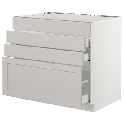 SEKTION Gabinete bajo estufa/4 frentes/3 cj, blanco Maximera/Lerhyttan gris claro, 36x24x30 "