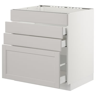 SEKTION Gabinete bajo estufa/4 frentes/3 cj, blanco Maximera/Lerhyttan gris claro, 30x24x30 "