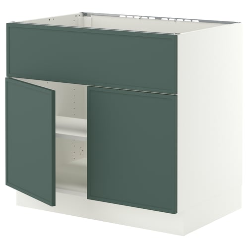 SEKTION Gabinete bajo estufa/extractor+2 pt, blanco/Aspudden gris verdoso oscuro, 36x24x30 "