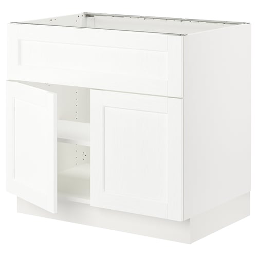 SEKTION Gabinete bajo estufa/extractor+2 pt, blanco Enköping/blanco efecto madera, 36x24x30 "