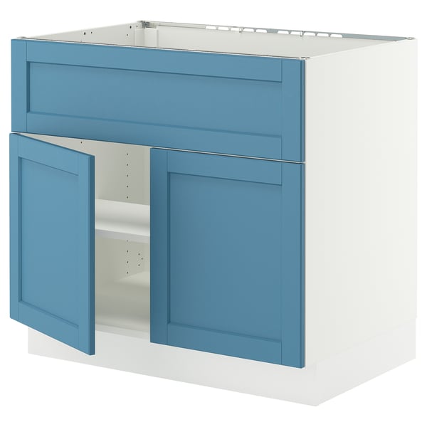 SEKTION Gabinete bajo estufa/extractor+2 pt, blanco/Lerhyttan azul, 36x24x30 "