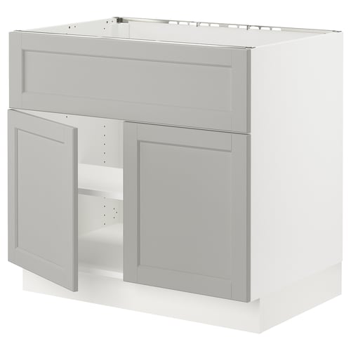 SEKTION Gabinete bajo estufa/extractor+2 pt, blanco/Lerhyttan gris claro, 36x24x30 "