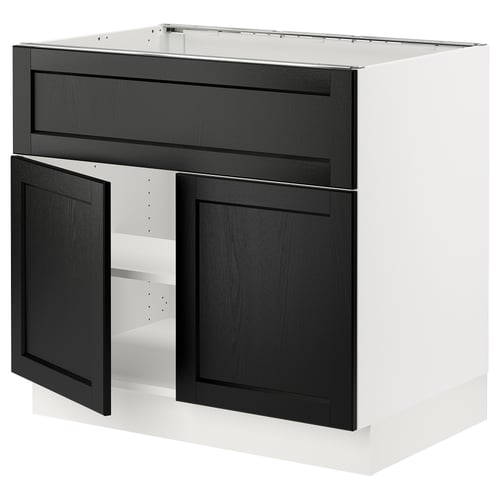 SEKTION Gabinete bajo estufa/extractor+2 pt, blanco/Lerhyttan teñido en negro, 36x24x30 "