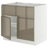 SEKTION Gabinete bajo estufa/extractor+2 pt, blanco/Voxtorp marrón grisáceo oscuro alto brillo, 36x24x30 "