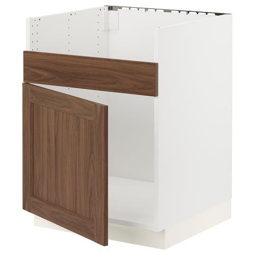 SEKTION Gabinete bajo freg 1 pila HAVSEN, blanco Enköping/marrón efecto de nogal, 24x24x30 "