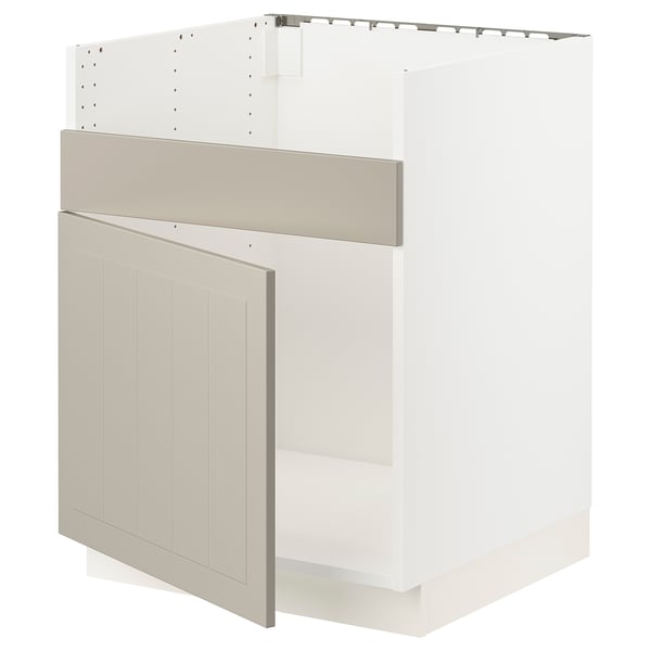 SEKTION Gabinete bajo freg 1 pila HAVSEN, blanco/Stensund beige, 24x24x30 "