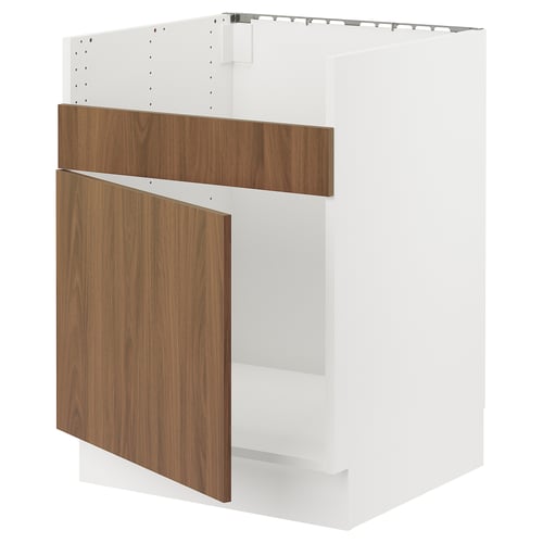 SEKTION Gabinete bajo freg 1 pila HAVSEN, blanco/Tistorp efecto nogal marrón, 24x24x30 "