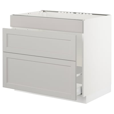 SEKTION Gabinete bajo freg/cls residuos/3fr, blanco Maximera/Lerhyttan gris claro, 36x24x30 "