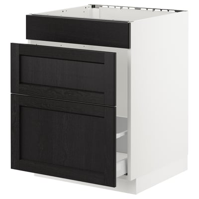 SEKTION Gabinete bajo freg/cls residuos/3fr, blanco Maximera/Lerhyttan teñido en negro, 24x24x30 "