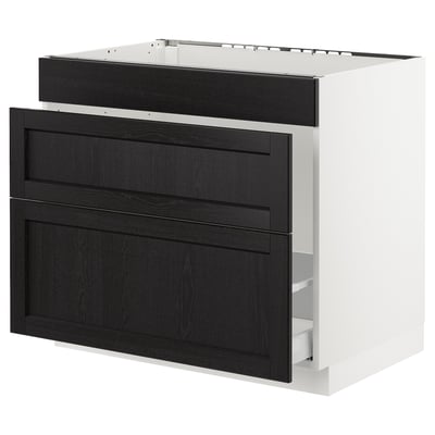 SEKTION Gabinete bajo freg/cls residuos/3fr, blanco Maximera/Lerhyttan teñido en negro, 36x24x30 "