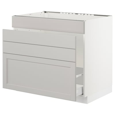SEKTION Gabinete bajo freg/cls residuos/4fr, blanco Maximera/Lerhyttan gris claro, 36x24x30 "