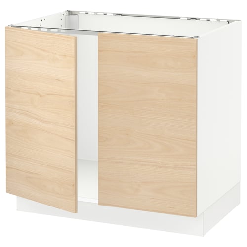 SEKTION Gabinete bajo fregadero+2 puertas, blanco/Askersund efecto de fresno claro, 36x24x30 "