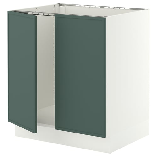 SEKTION Gabinete bajo fregadero+2 puertas, blanco/Aspudden gris verdoso oscuro, 30x24x30 "