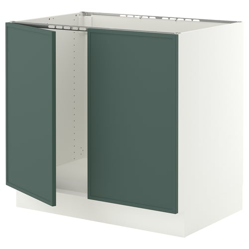 SEKTION Gabinete bajo fregadero+2 puertas, blanco/Aspudden gris verdoso oscuro, 36x24x30 "