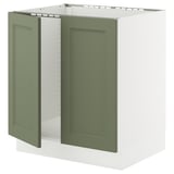 SEKTION Gabinete bajo fregadero+2 puertas, blanco/Axstad gris-verde, 30x24x30 "