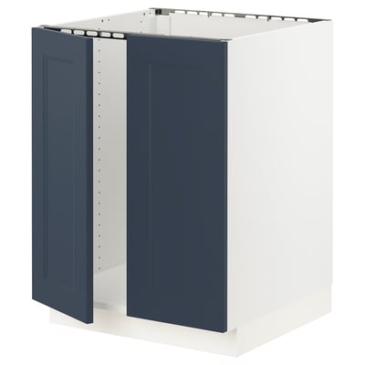 SEKTION Gabinete bajo fregadero+2 puertas, blanco Axstad/mate azul, 24x24x30 "