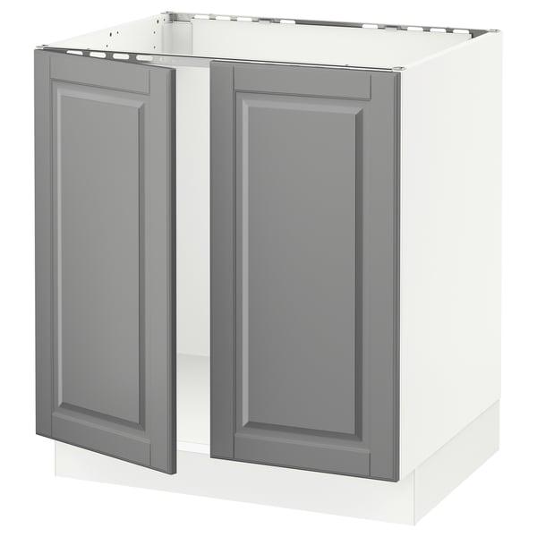 SEKTION Gabinete bajo fregadero+2 puertas, blanco/Bodbyn gris, 30x24x30 "