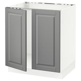 SEKTION Gabinete bajo fregadero+2 puertas, blanco/Bodbyn gris, 30x24x30 "