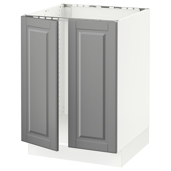 SEKTION Gabinete bajo fregadero+2 puertas, blanco/Bodbyn gris, 24x24x30 "