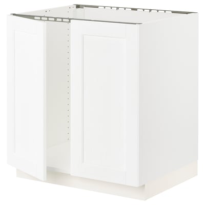 SEKTION Gabinete bajo fregadero+2 puertas, blanco Enköping/blanco efecto madera, 30x24x30 "