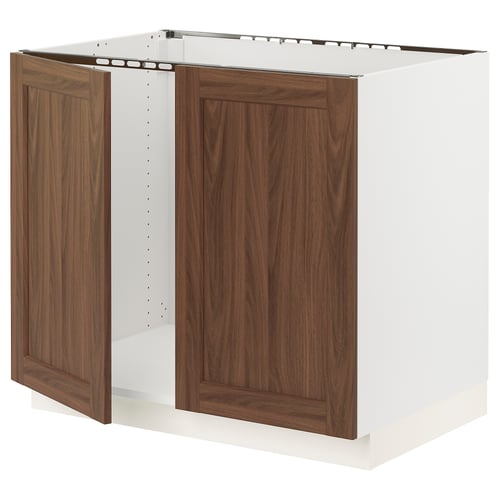 SEKTION Gabinete bajo fregadero+2 puertas, blanco Enköping/marrón efecto de nogal, 36x24x30 "