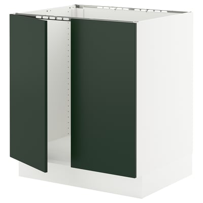 SEKTION Gabinete bajo fregadero+2 puertas, blanco/Havstorp verde oscuro, 30x24x30 "