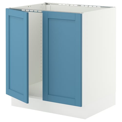 SEKTION Gabinete bajo fregadero+2 puertas, blanco/Lerhyttan azul, 30x24x30 "