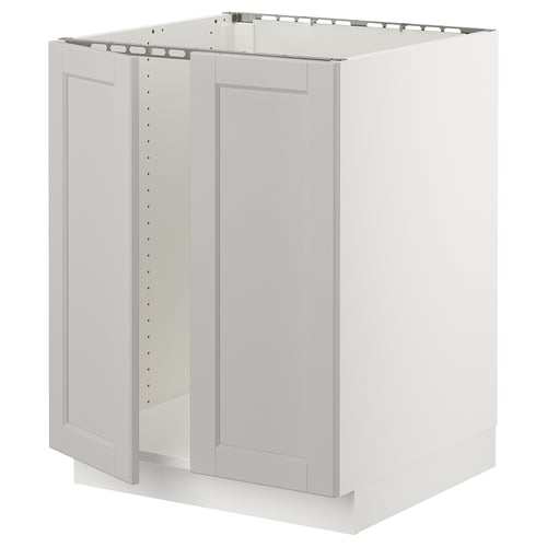 SEKTION Gabinete bajo fregadero+2 puertas, blanco/Lerhyttan gris claro, 24x24x30 "