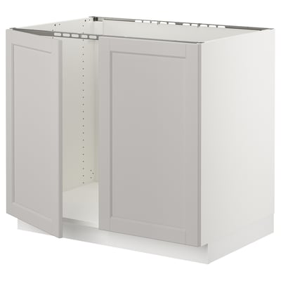 SEKTION Gabinete bajo fregadero+2 puertas, blanco/Lerhyttan gris claro, 36x24x30 "