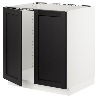 SEKTION Gabinete bajo fregadero+2 puertas, blanco/Lerhyttan teñido en negro, 30x24x30 "