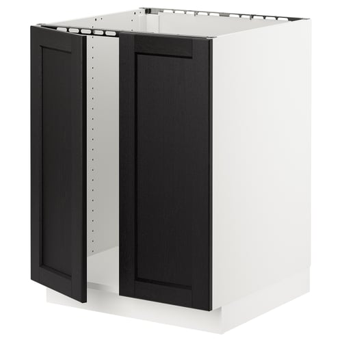 SEKTION Gabinete bajo fregadero+2 puertas, blanco/Lerhyttan teñido en negro, 24x24x30 "