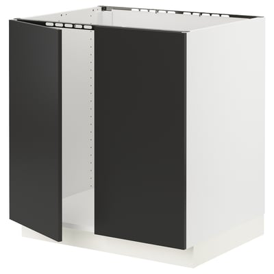 SEKTION Gabinete bajo fregadero+2 puertas, blanco/Nickebo antracita mate, 30x24x30 "