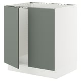 SEKTION Gabinete bajo fregadero+2 puertas, blanco/Nickebo verde grisáceo mate, 30x24x30 "