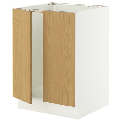 SEKTION Gabinete bajo fregadero+2 puertas, blanco/Sinarp chapa de roble, 24x24x30 "