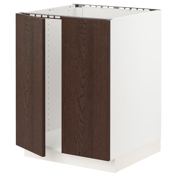 SEKTION Gabinete bajo fregadero+2 puertas, blanco/Sinarp marrón, 24x24x30 "