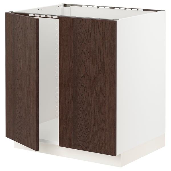 SEKTION Gabinete bajo fregadero+2 puertas, blanco/Sinarp marrón, 30x24x30 "