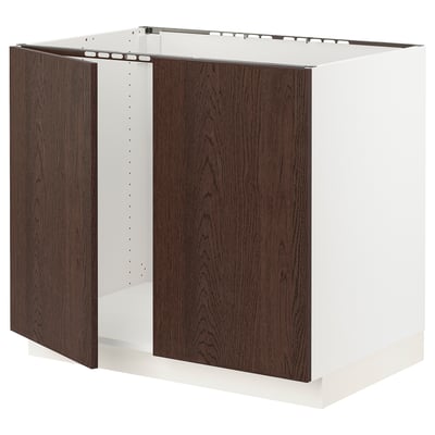 SEKTION Gabinete bajo fregadero+2 puertas, blanco/Sinarp marrón, 36x24x30 "