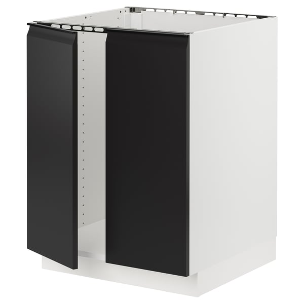 SEKTION Gabinete bajo fregadero+2 puertas, blanco/Upplöv antracita mate, 24x24x30 "