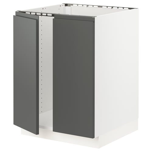 SEKTION Gabinete bajo fregadero+2 puertas, blanco/Voxtorp gris oscuro, 24x24x30 "