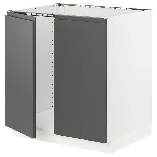 SEKTION Gabinete bajo fregadero+2 puertas, blanco/Voxtorp gris oscuro, 30x24x30 "