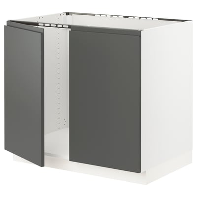 SEKTION Gabinete bajo fregadero+2 puertas, blanco/Voxtorp gris oscuro, 36x24x30 "