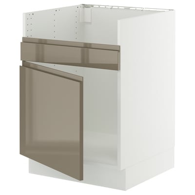SEKTION Gabinete bajo fregadero TALLSJÖN, blanco/Voxtorp marrón grisáceo oscuro alto brillo, 24x24x30 "