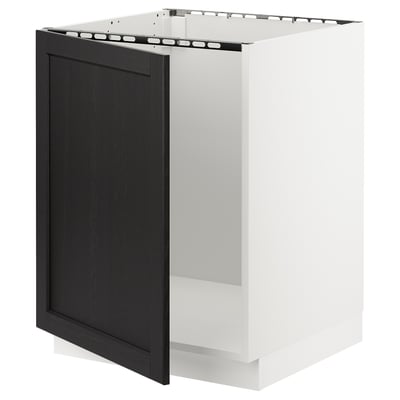 SEKTION Gabinete bajo para fregadero, blanco/Lerhyttan teñido en negro, 24x24x30 "