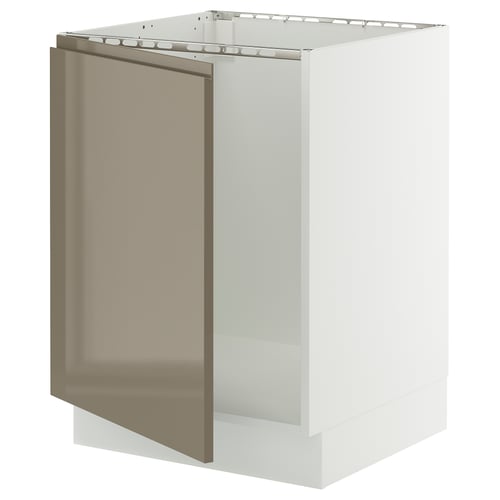 SEKTION Gabinete bajo para fregadero, blanco/Voxtorp marrón grisáceo oscuro alto brillo, 24x24x30 "